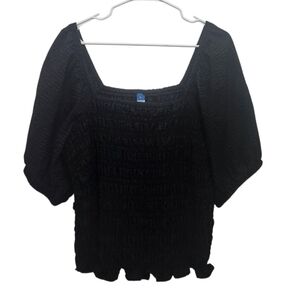 Old Navy Off Shoulder Black Smocked Puffed Sleeve Top Size XL Coquette Whimsical